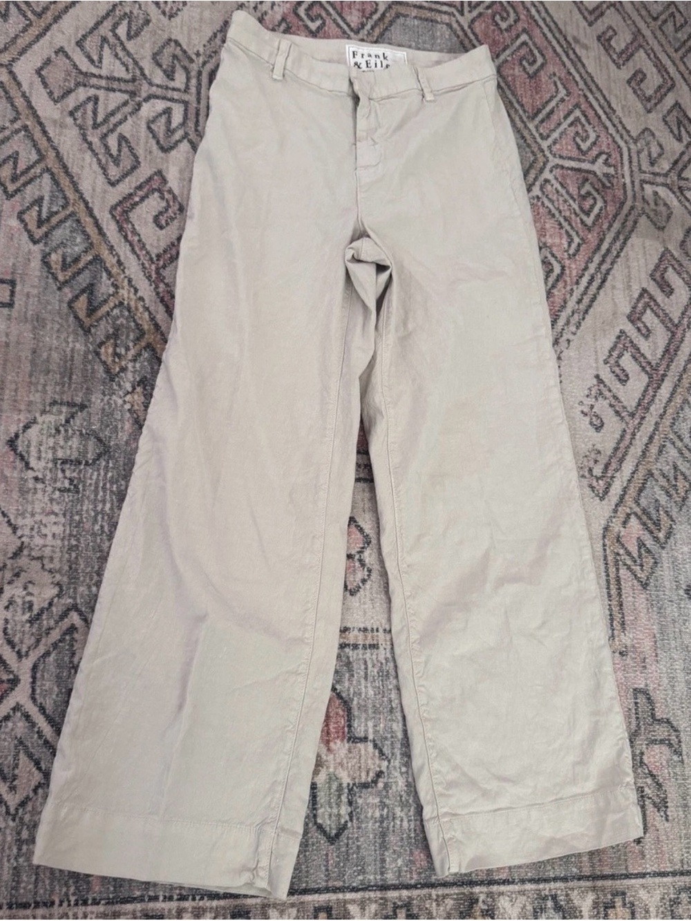 Frank & Eileen Wexford Pants Womens 2 Beige Wide Leg Weekend Flax Quiet Luxury